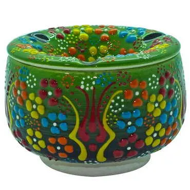 Turkish Ceramic Relief Ashtray With Lid Large Size - 9