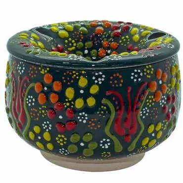 Turkish Ceramic Relief Ashtray With Lid Large Size - 10