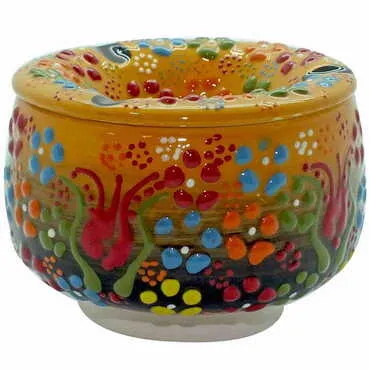 Turkish Ceramic Relief Ashtray With Lid Large Size - 11