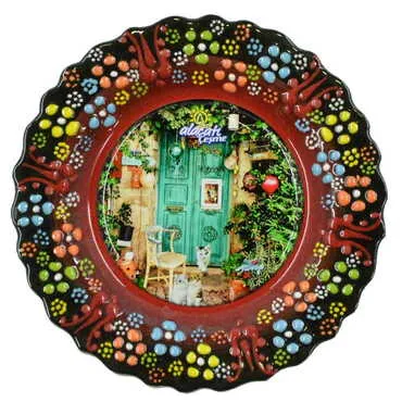 Toptan Alaçatı Bölgesi Temalı Çini Myros Resim Tabak 12 cm - 7