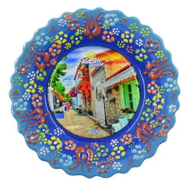 Toptan Alaçatı Bölgesi Temalı Çini Myros Resim Tabak 12 cm - 8