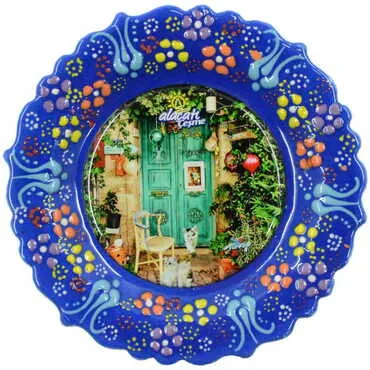 Toptan Alaçatı Bölgesi Temalı Çini Myros Resim Tabak 12 cm - 9