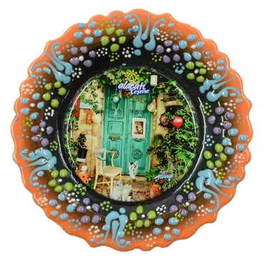Toptan Alaçatı Bölgesi Temalı Çini Myros Resim Tabak 12 cm - 10