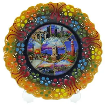 Toptan Antalya Temalı Çini Myros Resim Tabak 12 cm - 9
