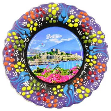 Toptan Bodrum Temalı Çini Myros Resim Tabak 12 cm - 5