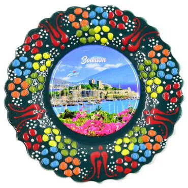 Toptan Bodrum Temalı Çini Myros Resim Tabak 12 cm - 6