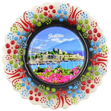Toptan Bodrum Temalı Çini Myros Resim Tabak 12 cm - 7