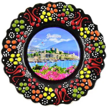 Toptan Bodrum Temalı Çini Myros Resim Tabak 12 cm - 10