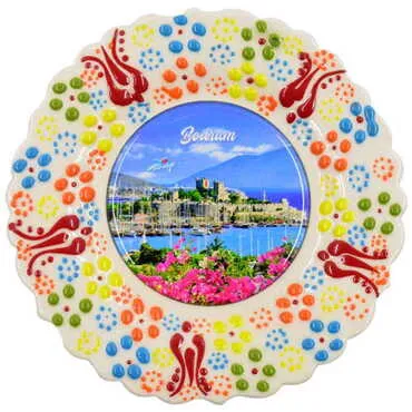Toptan Bodrum Temalı Çini Myros Resim Tabak 12 cm - 12