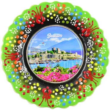 Toptan Bodrum Temalı Çini Myros Resim Tabak 12 cm - 14