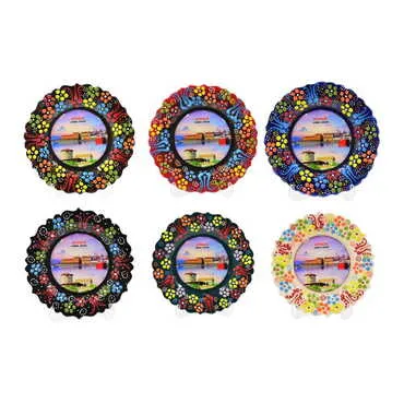 Cunda Themed Turkish Ceramic Plate With Epoxy 12 Cm - 4