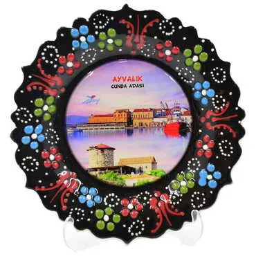 Cunda Themed Turkish Ceramic Plate With Epoxy 12 Cm - 6