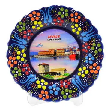 Cunda Themed Turkish Ceramic Plate With Epoxy 12 Cm - 7