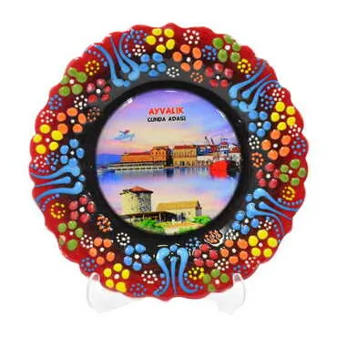 Cunda Themed Turkish Ceramic Plate With Epoxy 12 Cm - 8