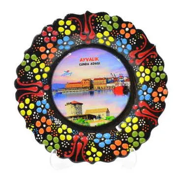 Cunda Themed Turkish Ceramic Plate With Epoxy 12 Cm - 9