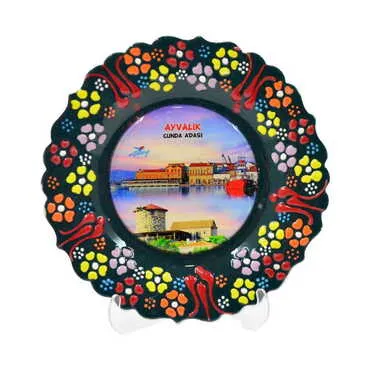 Cunda Themed Turkish Ceramic Plate With Epoxy 12 Cm - 10