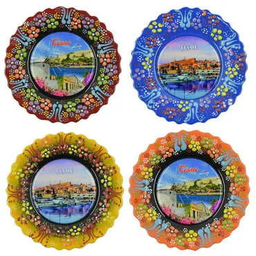 Cesme Themed Turkish Ceramic Plate With Epoxy 12 Cm - 5