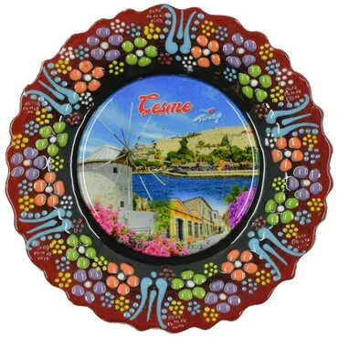 Cesme Themed Turkish Ceramic Plate With Epoxy 12 Cm - 7