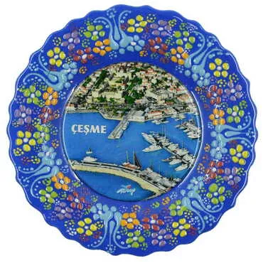 Cesme Themed Turkish Ceramic Plate With Epoxy 12 Cm - 8