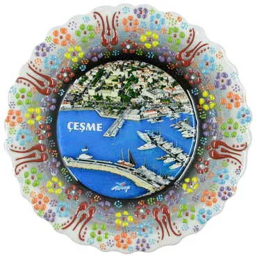 Cesme Themed Turkish Ceramic Plate With Epoxy 12 Cm - 9