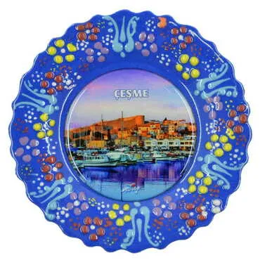 Cesme Themed Turkish Ceramic Plate With Epoxy 12 Cm - 10