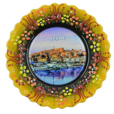 Cesme Themed Turkish Ceramic Plate With Epoxy 12 Cm - 11