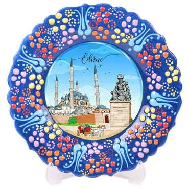 Edirne Themed Turkish Ceramic Plate With Epoxy 12 Cm - 9