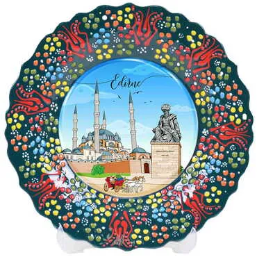 Edirne Themed Turkish Ceramic Plate With Epoxy 12 Cm - 11