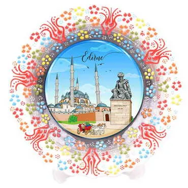 Edirne Themed Turkish Ceramic Plate With Epoxy 12 Cm - 13