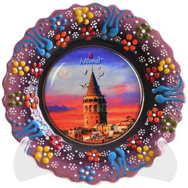 Toptan İstanbul Temalı Çini Myros Resim Tabak 12 cm - 8