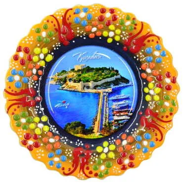 Kusadasi Themed Turkish Ceramic Plate With Epoxy 12 Cm - 5