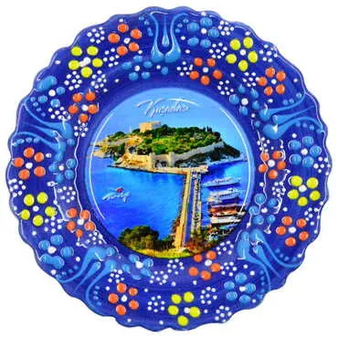 Kusadasi Themed Turkish Ceramic Plate With Epoxy 12 Cm - 7