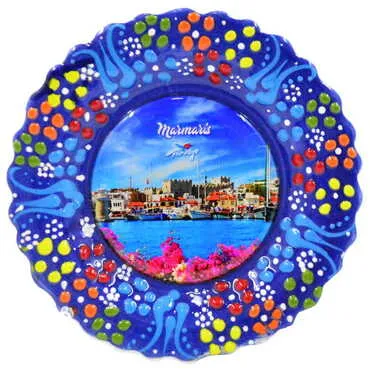 Toptan Marmaris Temalı Çini Myros Resim Tabak 12 cm - 5