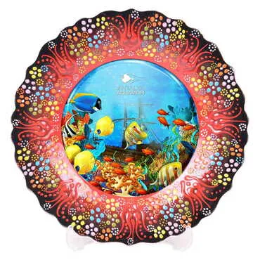 Aquapark Themed Turkish Ceramic Plate With Epoxy 18 Cm - 8