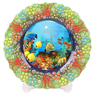 Aquapark Themed Turkish Ceramic Plate With Epoxy 18 Cm - 10
