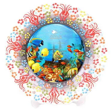Aquapark Themed Turkish Ceramic Plate With Epoxy 18 Cm - 13