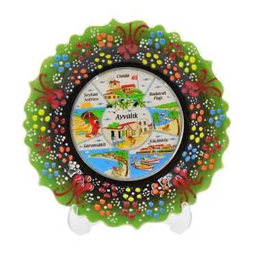 Toptan Ayvalık Temalı Çini Myros Resim Tabak 18 cm - 7