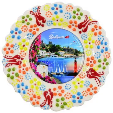 Toptan Bodrum Temalı Çini Myros Resim Tabak 18 cm - 5