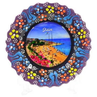 Didim Themed Turkish Ceramic Plate With Epoxy 18 Cm - 6