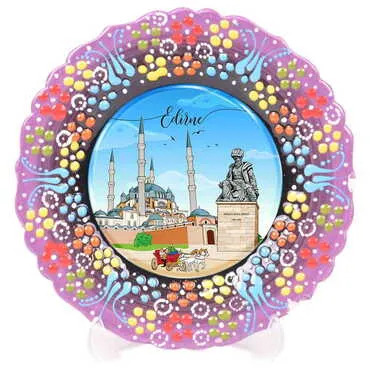 Edirne Themed Turkish Ceramic Plate With Epoxy 18 Cm - 7