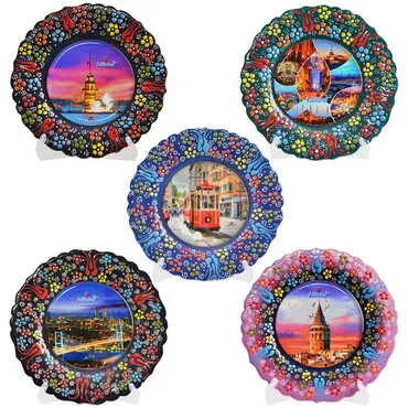 Istanbul Themed Turkish Ceramic Plate With Epoxy 18 Cm - 4