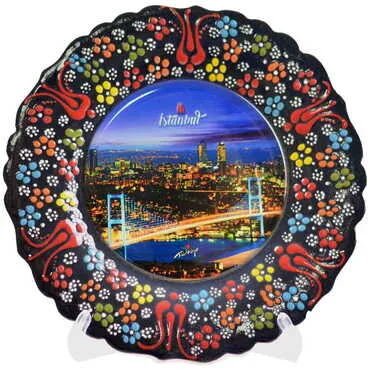Istanbul Themed Turkish Ceramic Plate With Epoxy 18 Cm - 5