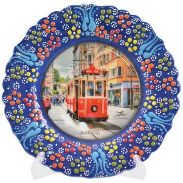 Istanbul Themed Turkish Ceramic Plate With Epoxy 18 Cm - 6