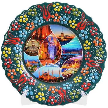 Istanbul Themed Turkish Ceramic Plate With Epoxy 18 Cm - 7