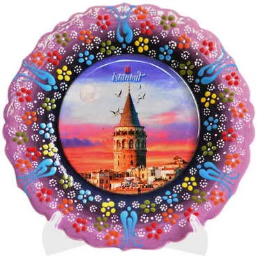 Istanbul Themed Turkish Ceramic Plate With Epoxy 18 Cm - 9