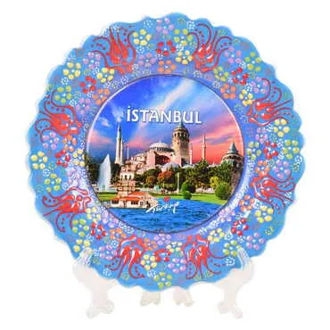 Istanbul Themed Turkish Ceramic Plate With Epoxy 18 Cm - 10
