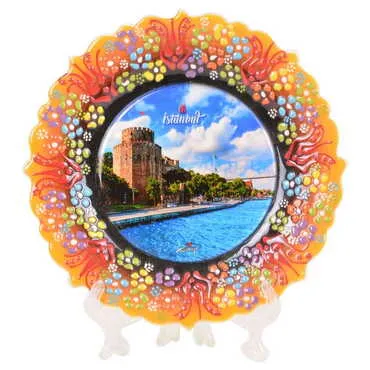 Istanbul Themed Turkish Ceramic Plate With Epoxy 18 Cm - 11