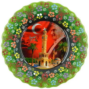 Izmir Themed Turkish Ceramic Plate With Epoxy 18 Cm - 6