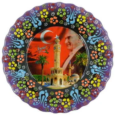 Izmir Themed Turkish Ceramic Plate With Epoxy 18 Cm - 7