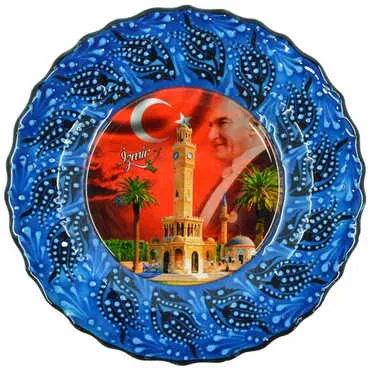 Izmir Themed Turkish Ceramic Plate With Epoxy 18 Cm - 8